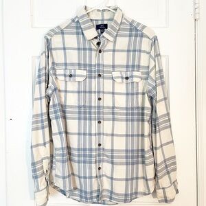 George Blue and White Plaid Flannel Button-Up Shirt Mens Large Coastal Fisherman